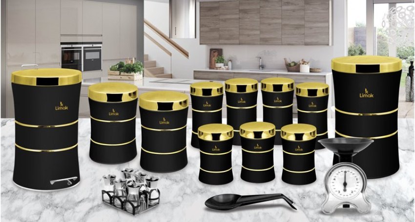 خرید سرویس آشپزخانه مشکی طلایی لفتیکا