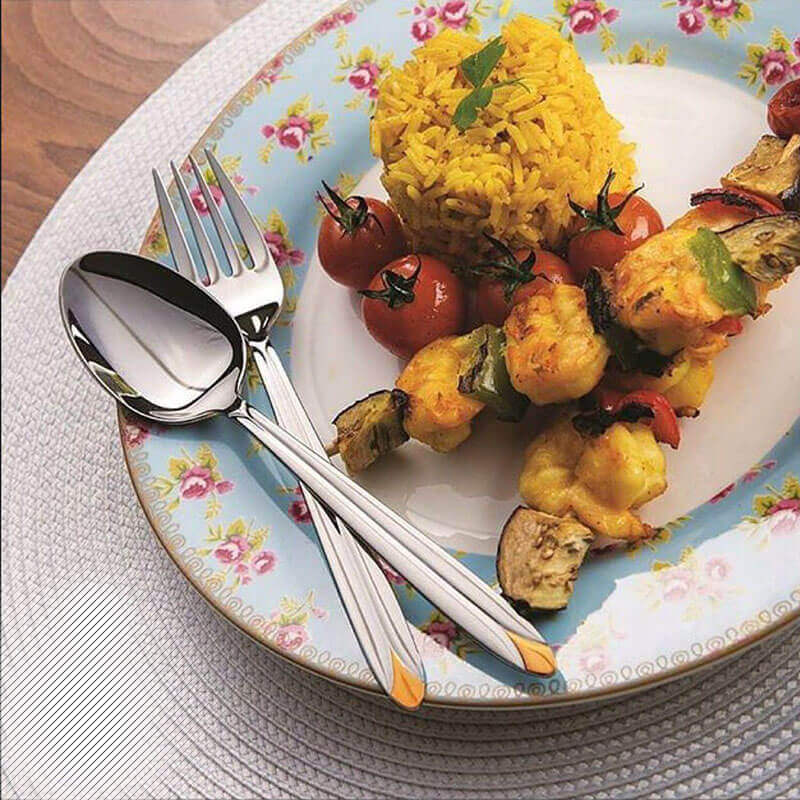 معرفی سرویس قاشق چنگال 86 پارچه ناب استیل پالرمو دورطلایی