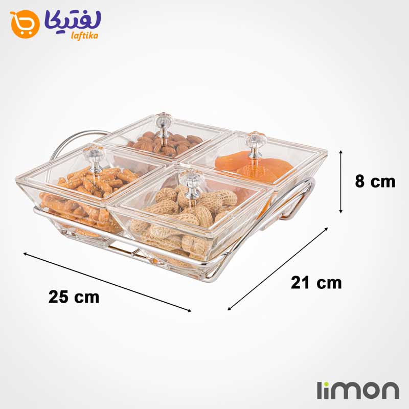 خرید اردوخوری شیشه ای لیمون 4 خانه مربعی