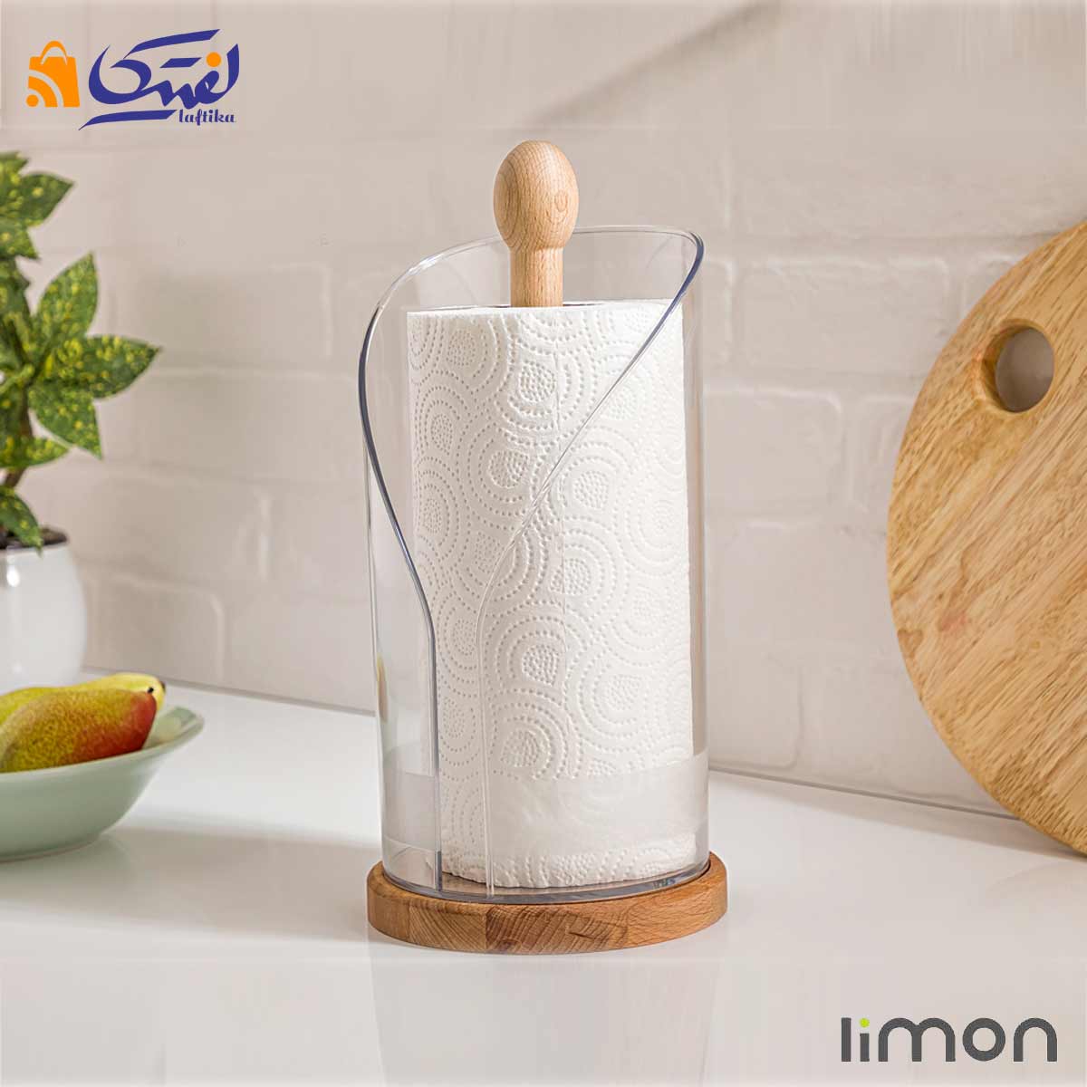 خرید جا دستمال رولی چوبی لیمون طرح رومیزی