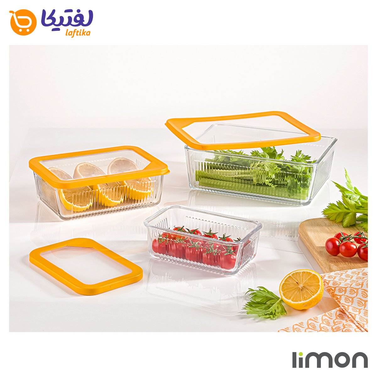 ست ظرف شیشه ای لیمون درب دار شیار دار مستطیل 6 پارچه 2100