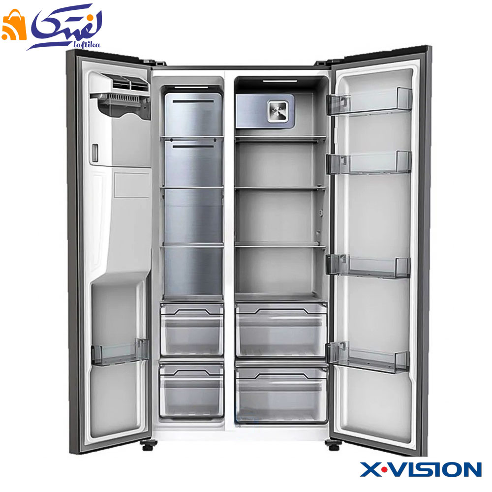 فضای داخلی یخچال فریزر ساید بای ساید ایکس‌ویژن مدل HS600
