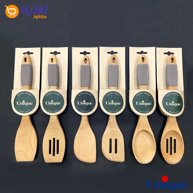 قیمت و خرید قاشق و کفگیر یونیک چوبی دسته سیلیکون UN-1110
