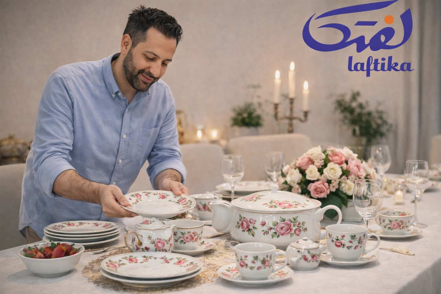 خرید ظروف چینی طرح گل سرخی مخصوص جهیزیه