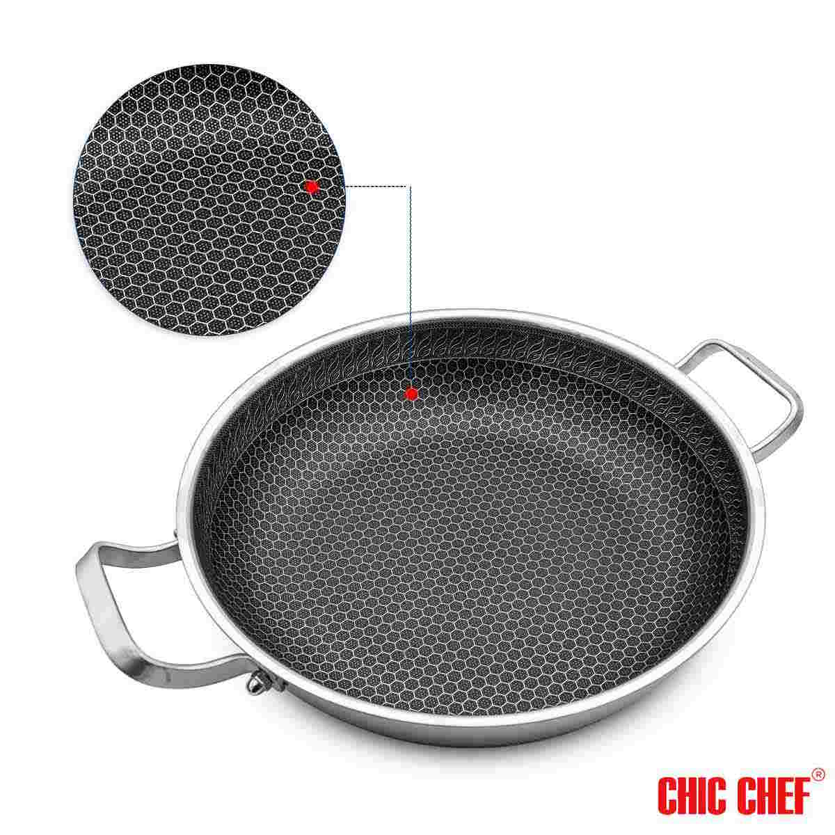 خرید تابه استیل کربنی CHI-3030 دو دسته چیک شف سایز 30