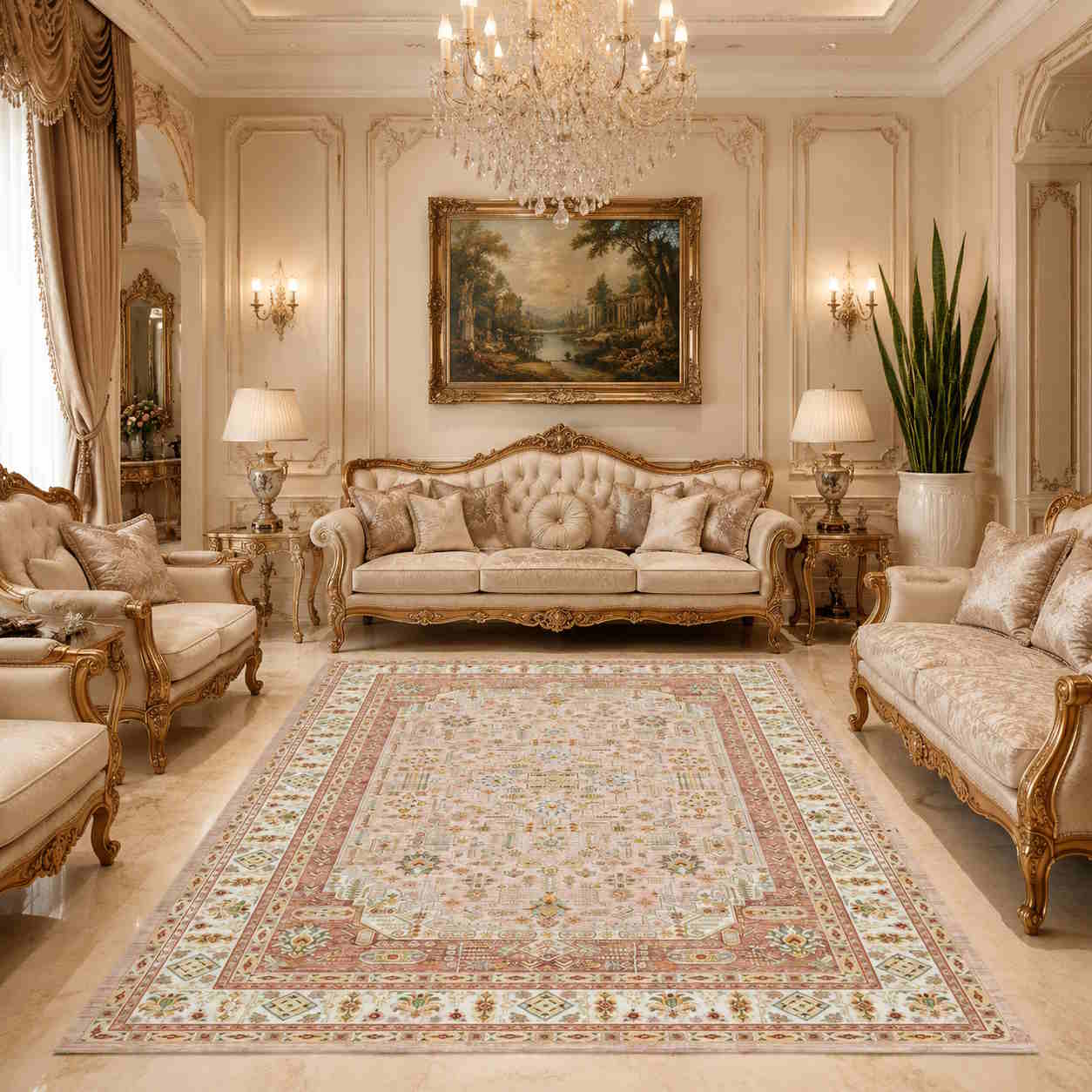 قیمت فرش هریس اسلیمی صدفی رزالین تراکم 3600 سنگین کالکشن ریماز A3027-2