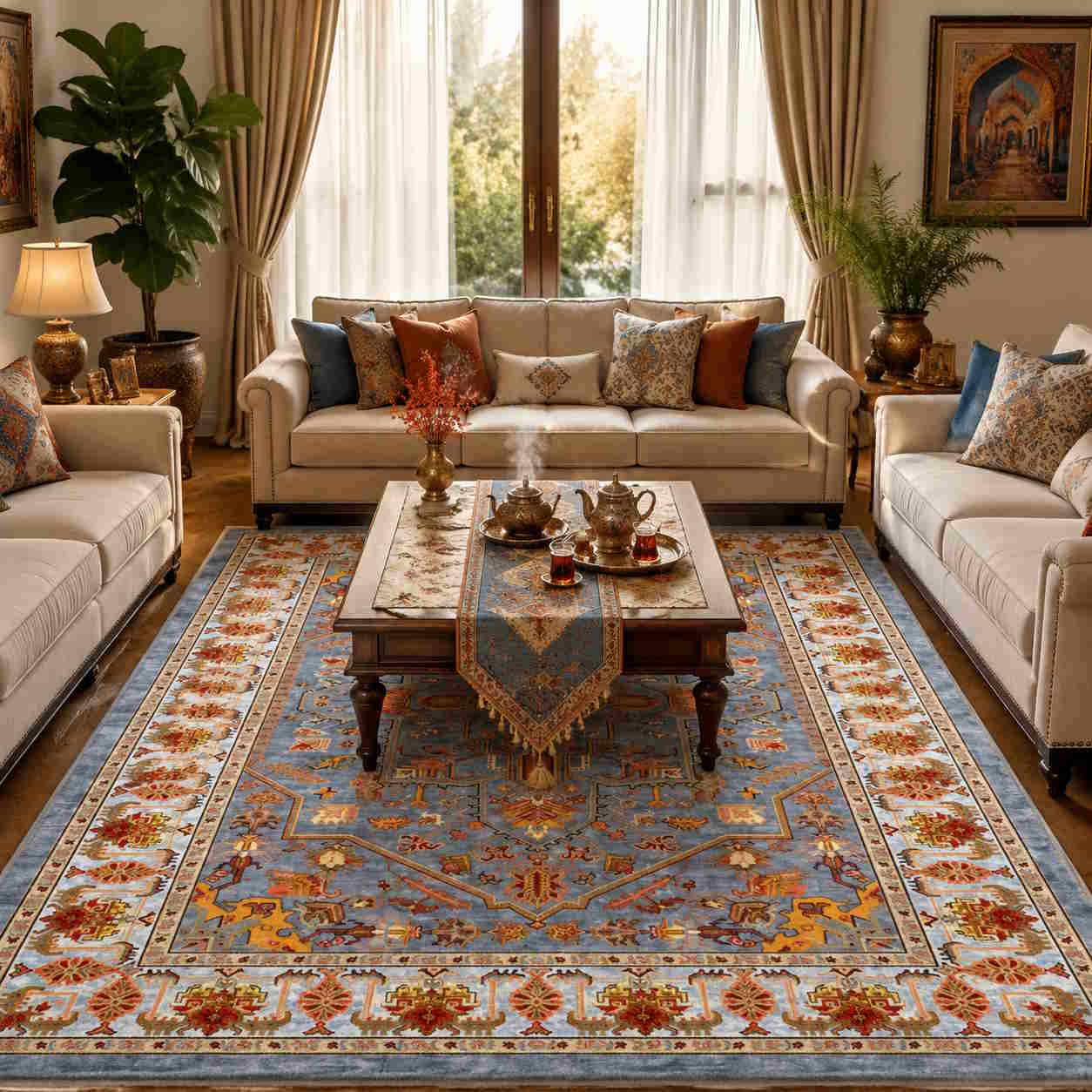 فرش هندسی نقره آبی رزالین تراکم 3600 سنگین کالکشن ریماز A3086-5