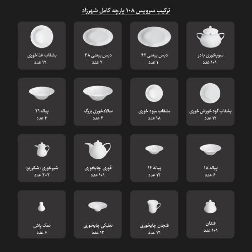 سرویس غذاخوری آناهید چینی زرین 108 پارچه