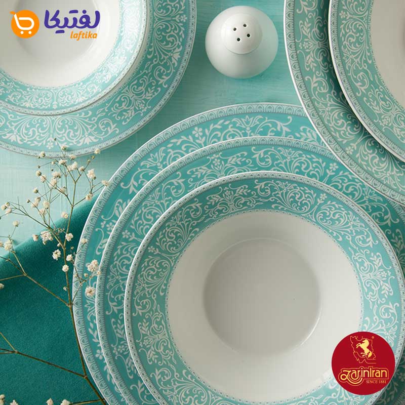 کیفیت سرویس چینی زرین 108 پارچه شهرزاد طرح ورونا فیروزه ای