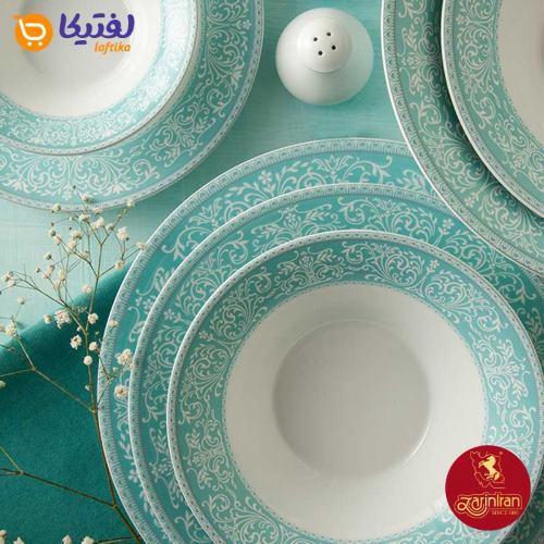 کیفیت سرویس چینی زرین 108 پارچه شهرزاد طرح ورونا فیروزه ای