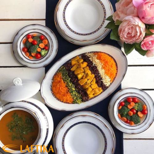دیس پلو چینی-زرین-سرویس-102-پارچه-ایتالیا-اف-طرح--پرشیا-سرمه-ای