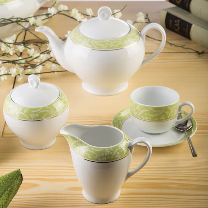 سرویس چینی 17 پارچه چای خوری ایتالیا اف چینی زرین آتن سبز
