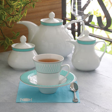 سرویس 18 پارچه چای خوری شهرزاد طرح ژانتی فیروزه ای