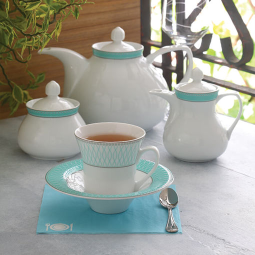 چینی زرین سرویس 18 پارچه چای خوری شهرزاد طرح ژانتی فیروزه ای