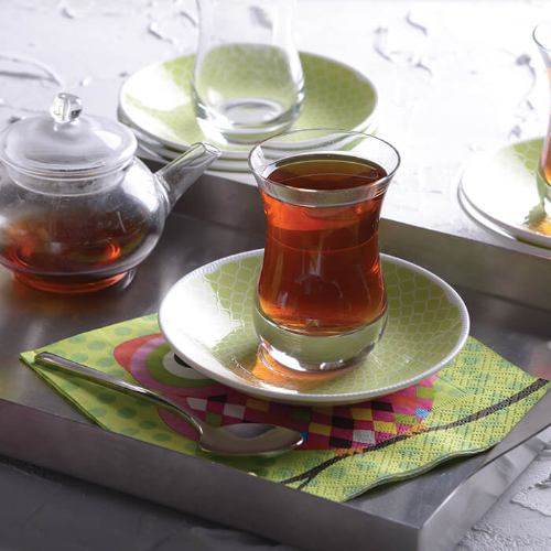 نعلبکی زیر استکانی چینی زرین طرح پرتو سبز