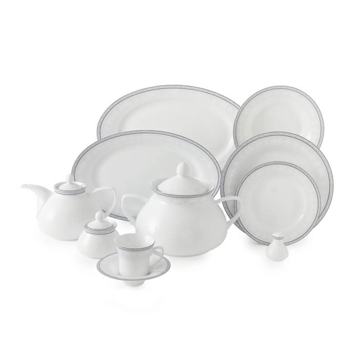 خرید سرویس چینی 108 پارچه کامل غذاخوری چینی زرین وایت رز بهترین انتخاب
