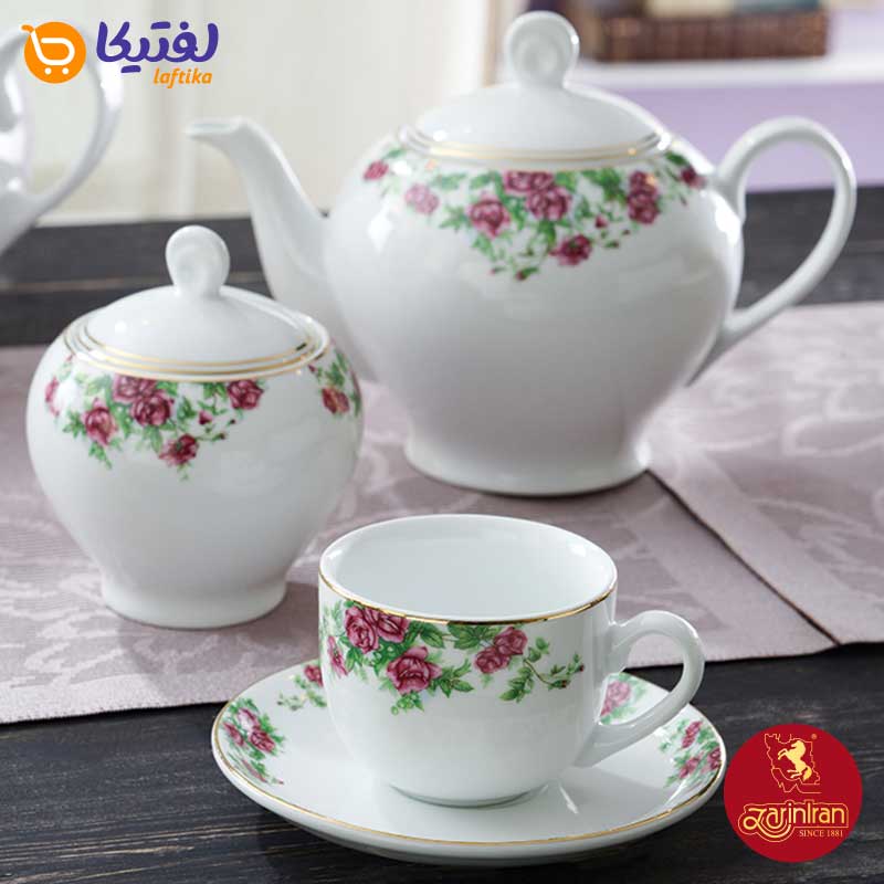 خرید اقساطی سرویس چای خوری گل سرخی بیدگل چینی زرین