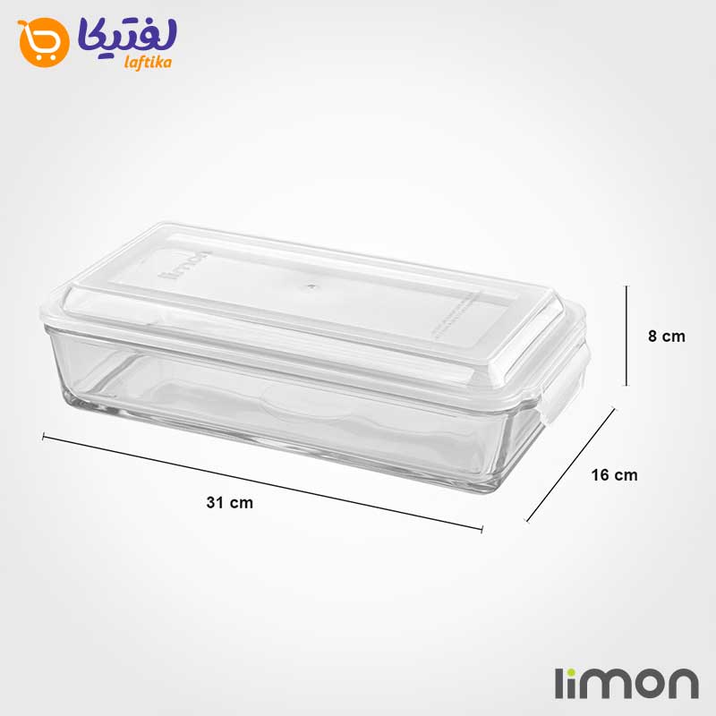 ظرف شیشه ای مستطیل دربدار لیمون 1.4 لیتر کد 2050