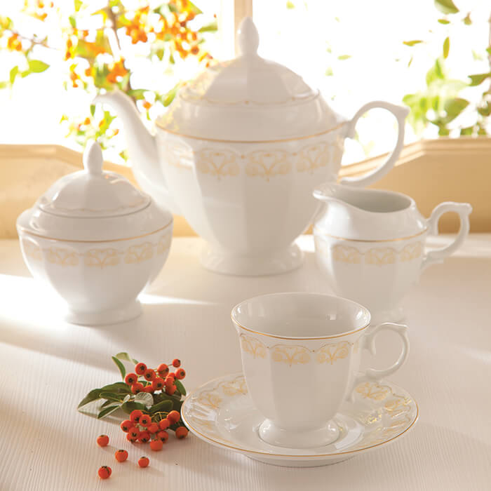 سرویس چینی زرین 17 پارچه چای خوری نئوکلاسیک طرح هیلدا