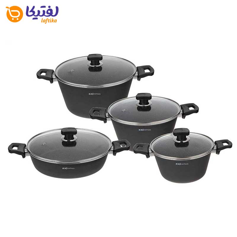 رنگ مشکی سرویس قابلمه کاج نچسب نورا 8 پارچه