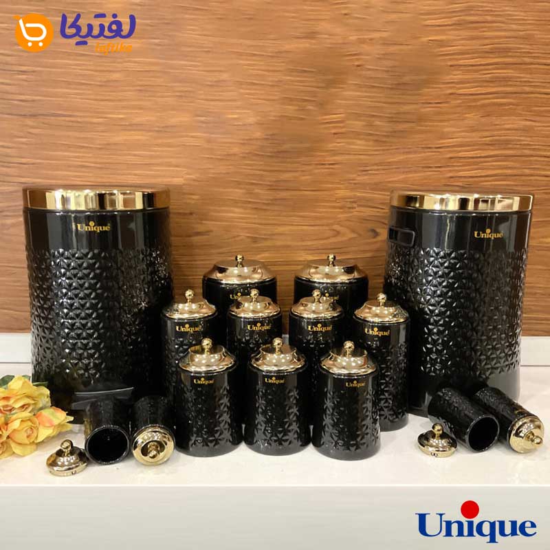 سرویس آشپزخانه 15 پارچه یونیک گلکسی مشکی درب طلایی UN-4601