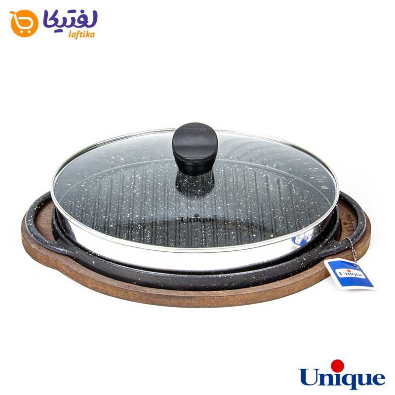 تابه گریل چدنی یونیک بیضی 34 سانتیمتری (سینی چوبی) UN-6019