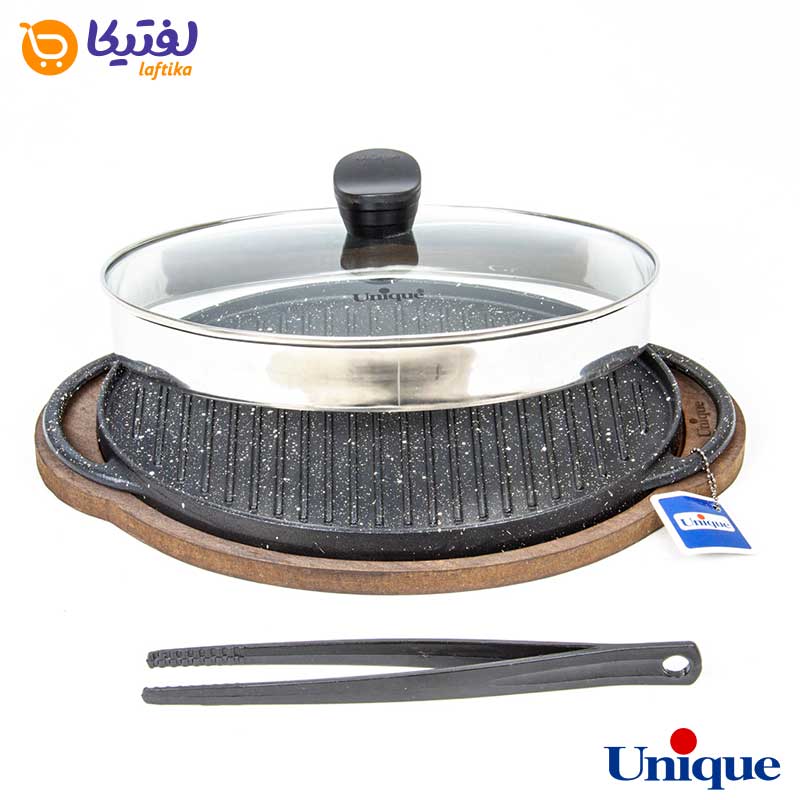 تابه گریل چدنی یونیک بیضی 34 سانتیمتری (سینی چوبی) UN-6019