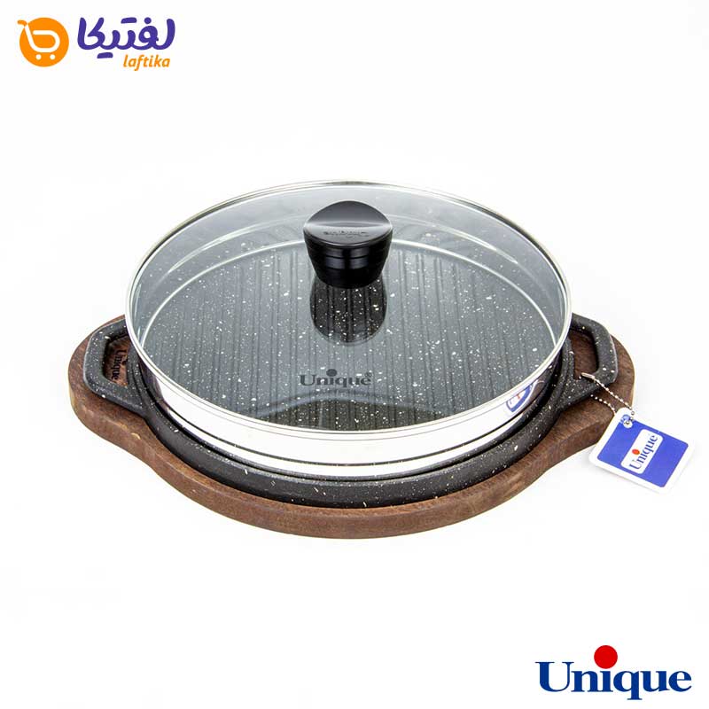 تابه گریل چدنی یونیک درب دار با زیره چوبی UN-6005