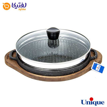 تابه گریل چدنی یونیک درب دار با زیره چوبی UN-6001