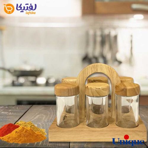 ظرف ادویه چوبی یونیک یک طبقه 6 تایی UN-1504