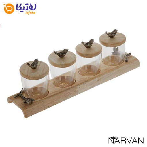 ست ادویه چوبی چهارخانه گل دار نارون R2714