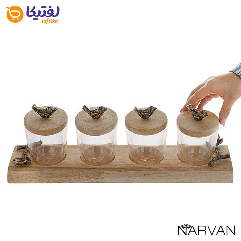 ست ادویه چوبی چهارخانه گل دار نارون R2714