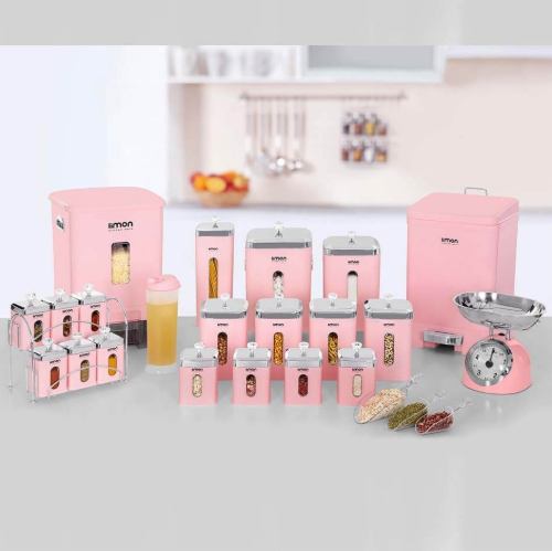 سرویس آشپزخانه چهارگوش 22 پارچه صورتی