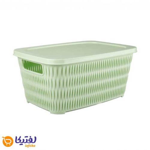 سبد-مستطیل-درب-دار-طرح-بامبو-لیمون-سایز-2-سبز