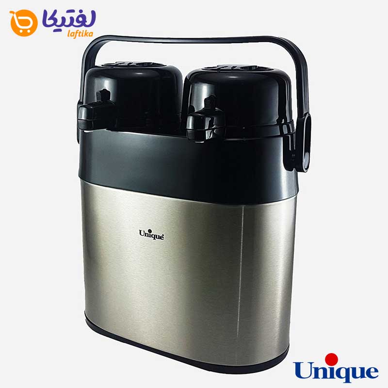 فلاسک دو قلو 1.3+1.3 لیتر استیل شیشه دار UN-9031