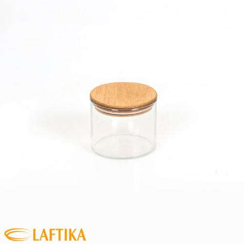 بانکه-ادویه-شیشه-ای-با-درب-چوبی-تریتی-قطر-8-ارتفاع-8-مدل-G-5005