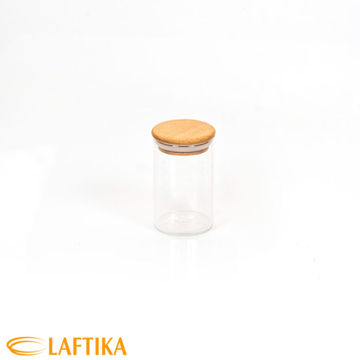 بانکه-ادویه-شیشه-ای-با-درب-چوبی-تریتی-قطر-6-ارتفاع-10-مدل-G-5003