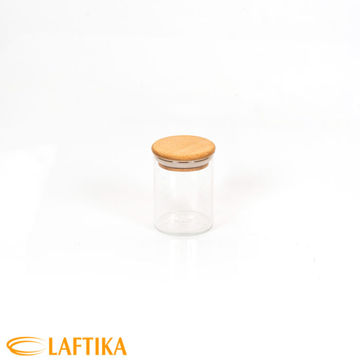 بانکه-ادویه-شیشه-ای-با-درب-چوبی-تریتی-قطر-6-ارتفاع-8-مدل-G-5002