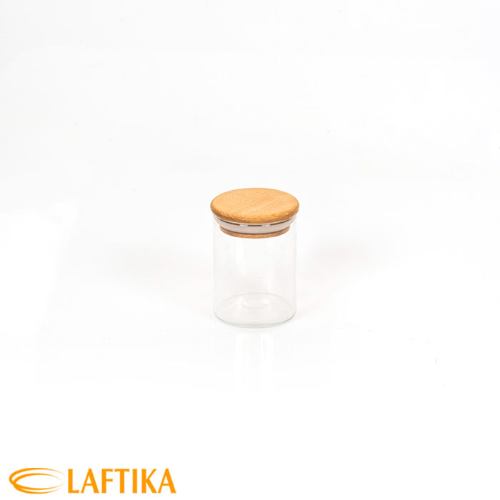 بانکه-ادویه-شیشه-ای-با-درب-چوبی-تریتی-قطر-6-ارتفاع-8-مدل-G-5002