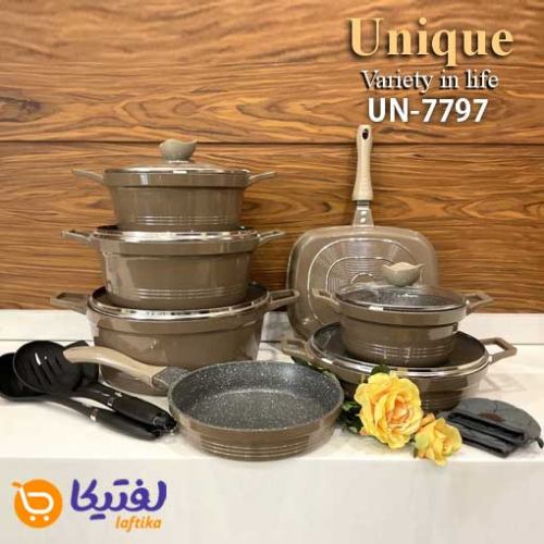 قیمت و خرید سرویس قابلمه UN-7797 یونیک گرانیتی 16 پارچه کلاسیک نسکافه ای تیره