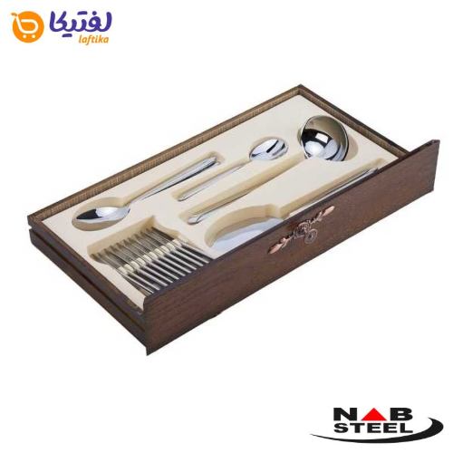 سرویس 116 پارچه قاشق چنگال ناب استیل طرح پالرمو با لبه طلایی