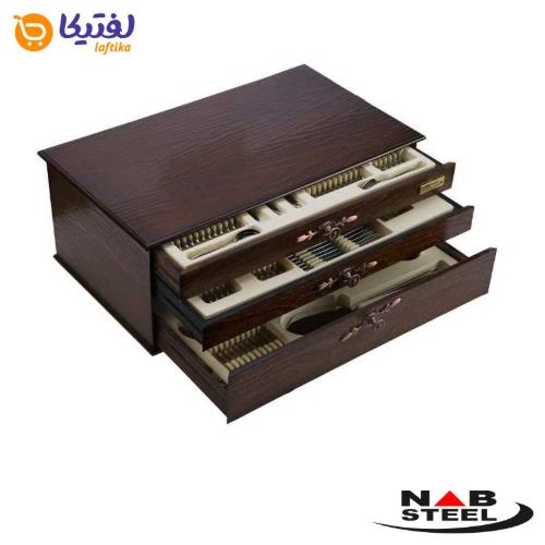 مجموعه کامل قاشق چنگال ناب استیل مدل پالرمو دور طلایی