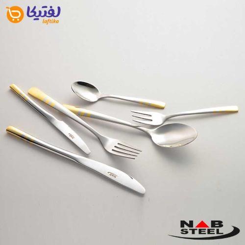 سرویس 128 پارچه ناب استیل مدل فلورانس با جعبه کادویی (دور طلایی)