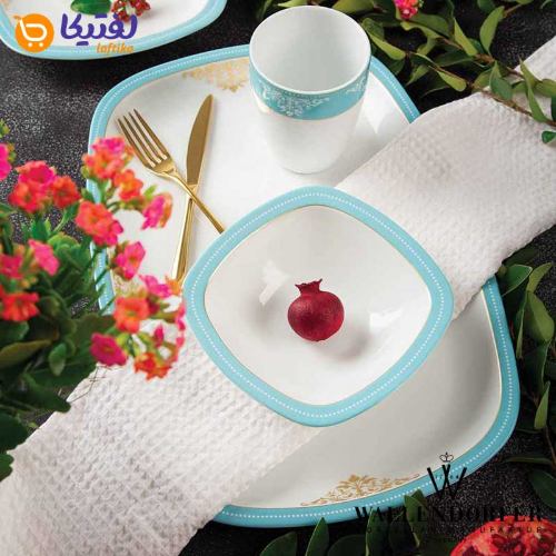بشقاب سرویس چینی والندورفر Wallendorfer کواترو طرح آرمیتاژ فیروزه ای 12 نفره