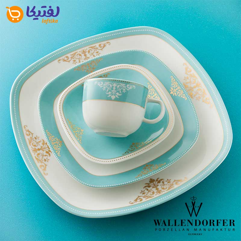 سرویس چینی والندورفر کواترو طرح آرمیتاژ فیروزه ای 12 نفره
