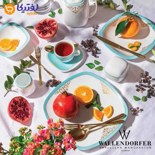 پذیرایی سرویس چینی والندورفر Wallendorfer کواترو طرح آرمیتاژ فیروزه ای 12 نفره