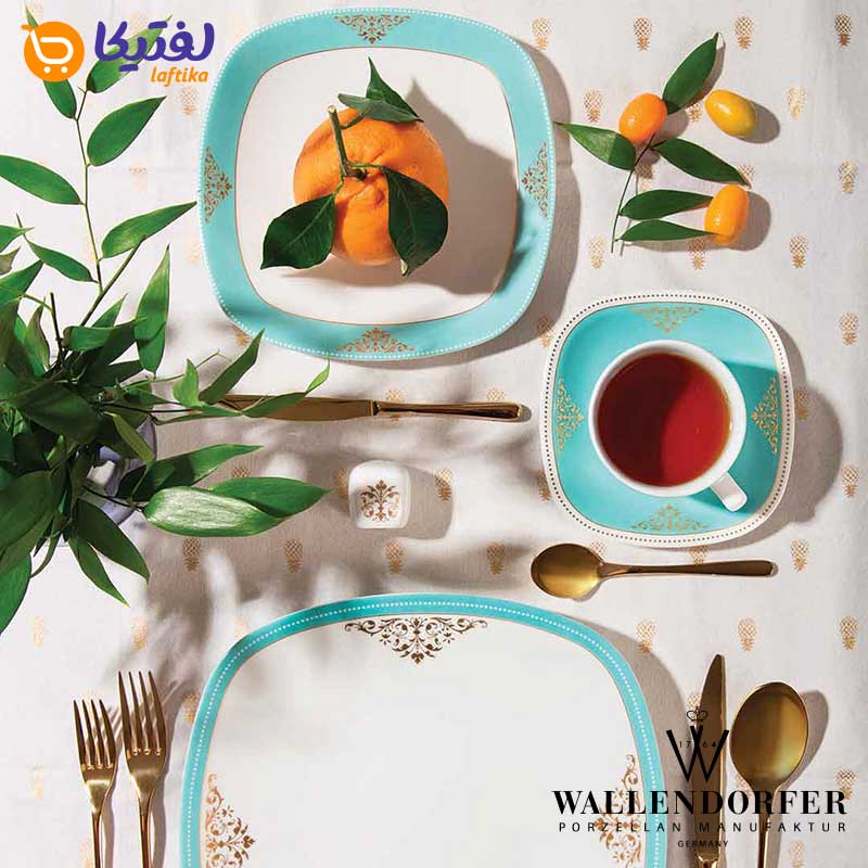 ویژگی های سرویس چینی والندورفر Wallendorfer کواترو طرح آرمیتاژ فیروزه ای 12 نفره