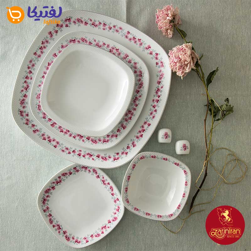 سرویس 27 پارچه چینی زرین کواترو طرح گلسار پلاتینی با کیفیت عالی