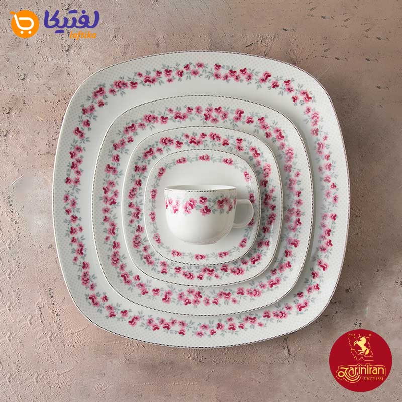 سرویس چینی زرین کواترو طرح گلسار پلاتینی برای مناسبت‌ها و مراسم‌های تشریفاتی