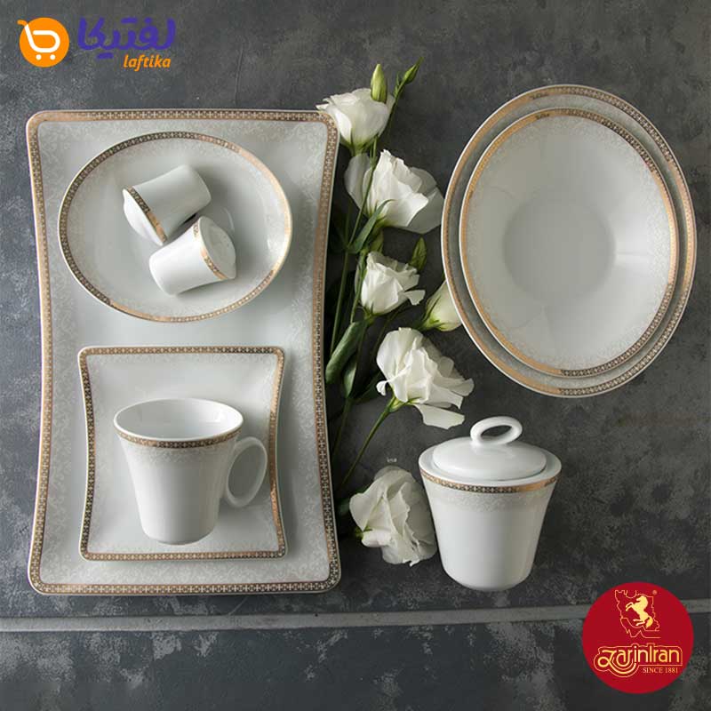 اقلام سرویس 97 پارچه چینی زرین وینچی طرح ریوا طلایی